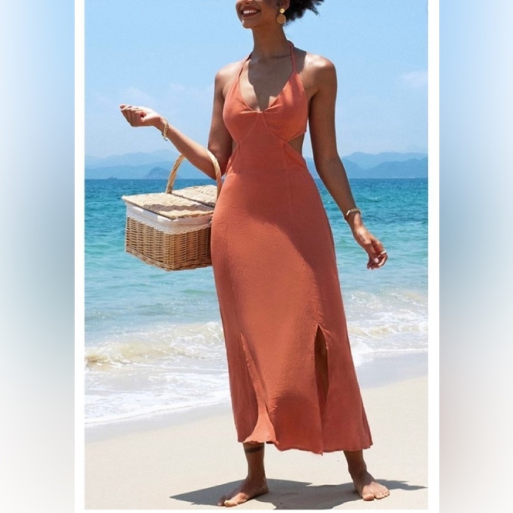 NWT Cupshe coral Blair cutout halter dress size L